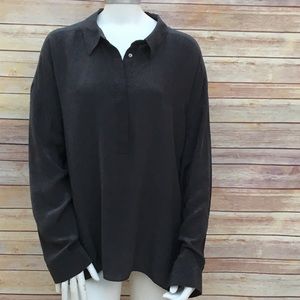 Eileen Fisher Gray Silk Long Sleeve Shirt Size XL